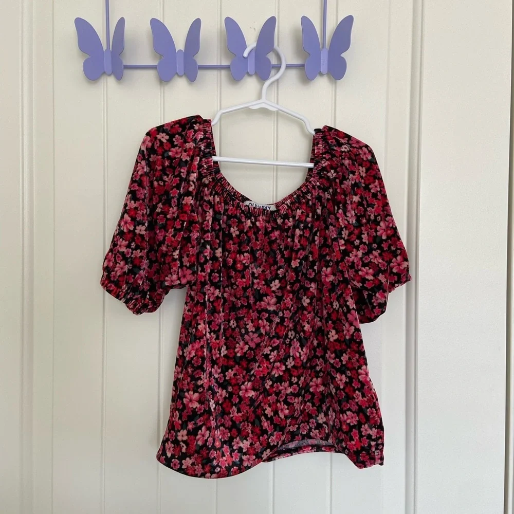 EUC | Old Navy‎ girl’s velvet floral puff sleeve blouse — large